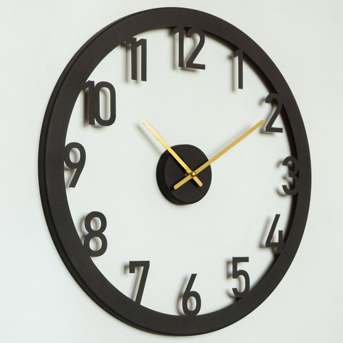 Wallity Reloj de Pared Decorativo Metal APS115, Negro y Dorado, 48 x 48 cm